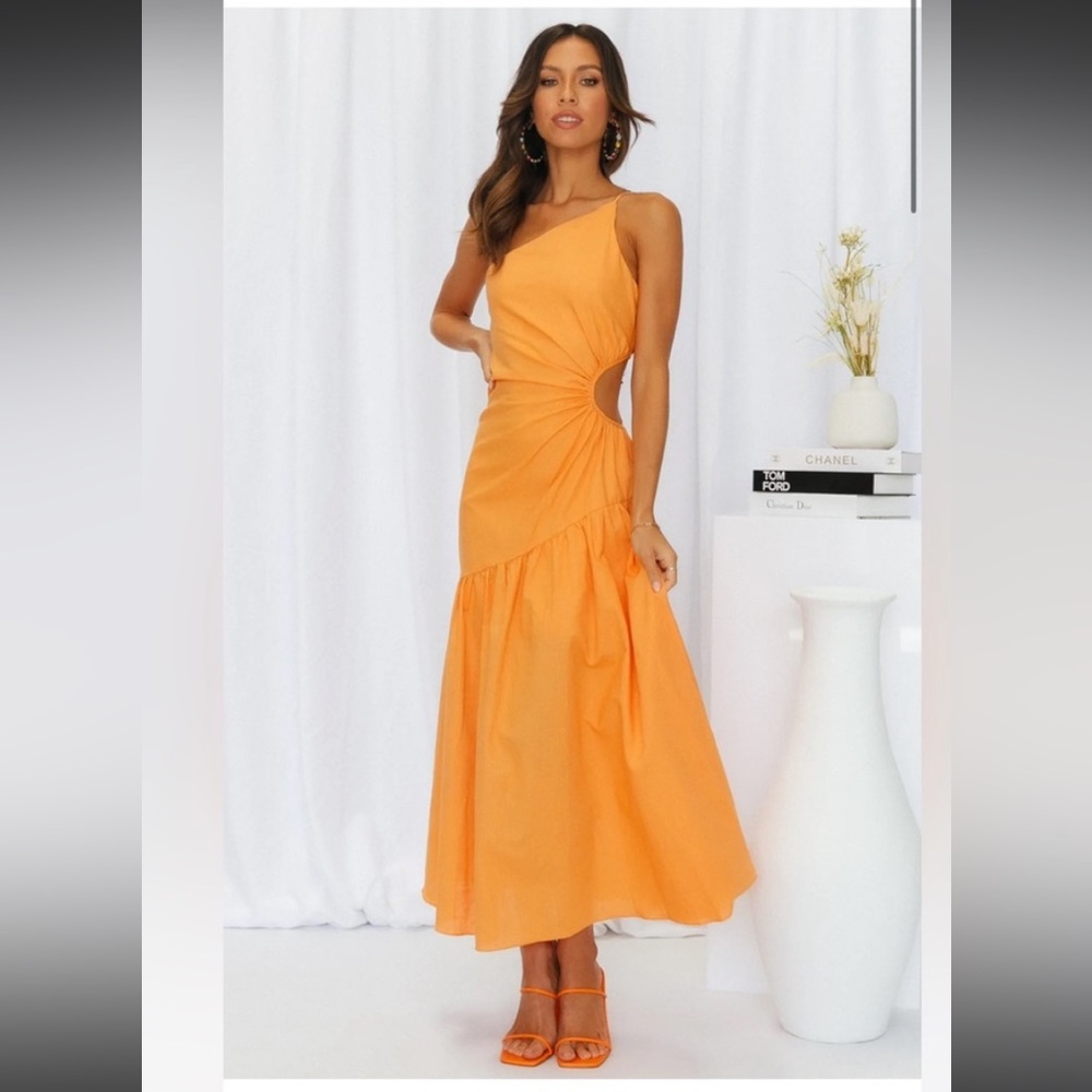 Hello Molly Orange one shoulder maxi/ midi